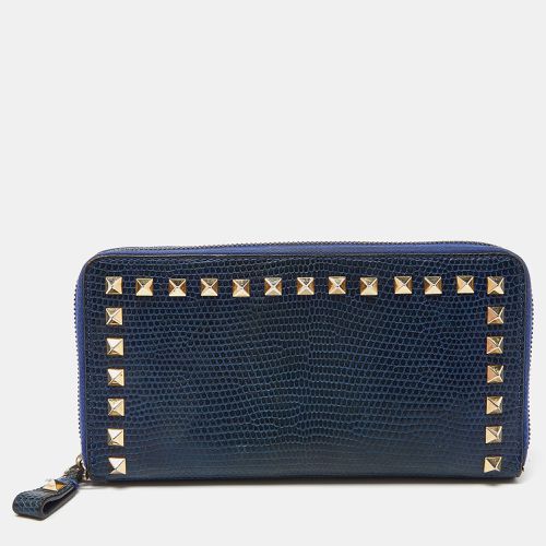 Valentino Blue Lizard Rockstud Zip Around Wallet - Valentino - Modalova