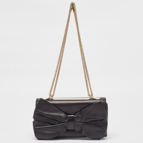 Valentino Black Leather Bow Flap Chain Clucth - Valentino - Modalova