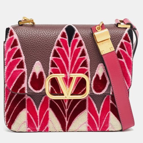 Valentino Pink/Plum Leather and velvet Embroidered VSling Shoulder Bag - Valentino - Modalova