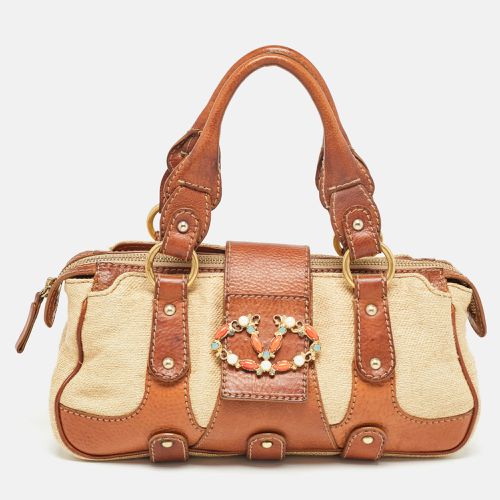 Valentino Brown/Beige Canvas and Leather VLogo Embellished Catch Bag - Valentino - Modalova