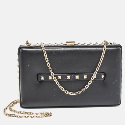 Valentino Black Leather Rockstud Frame Chain Clutch - Valentino - Modalova