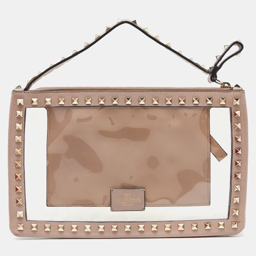 Valentino Pink/Transparent Leather and PVC Rockstud Clutch - Valentino - Modalova