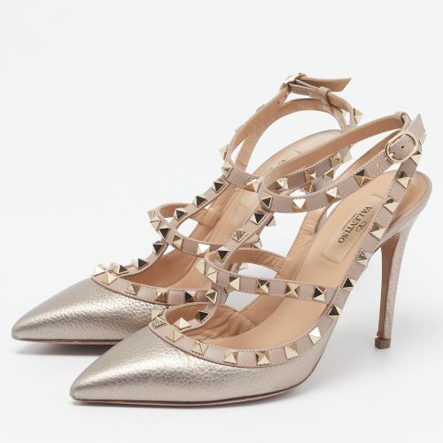 Rockstud Size 38 Rose /Pink Leather Ankle Strap Pumps - Valentino - Modalova