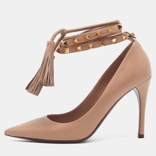 Rockstud Size 37 Leather Ankle Tie Pumps - Valentino - Modalova