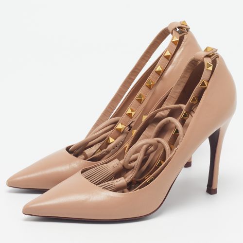 Rockstud Size 37 Leather Ankle Tie Pumps - Valentino - Modalova