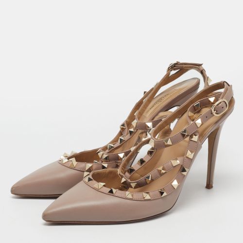 Rockstud Size 40 Leather Slingback Pumps - Valentino - Modalova