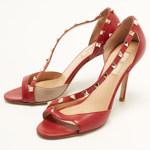 Rockstud Size 38 /Beige Leather Open Toe D'orsay Pumps - Valentino - Modalova