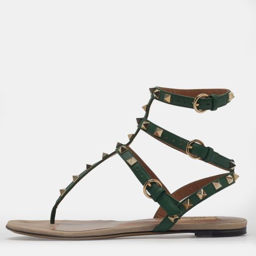 Rockstud Size 37.5 /Beige Leather Flat Sandals - Valentino - Modalova