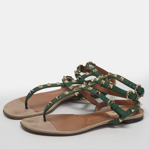 Rockstud Size 37.5 /Beige Leather Flat Sandals - Valentino - Modalova