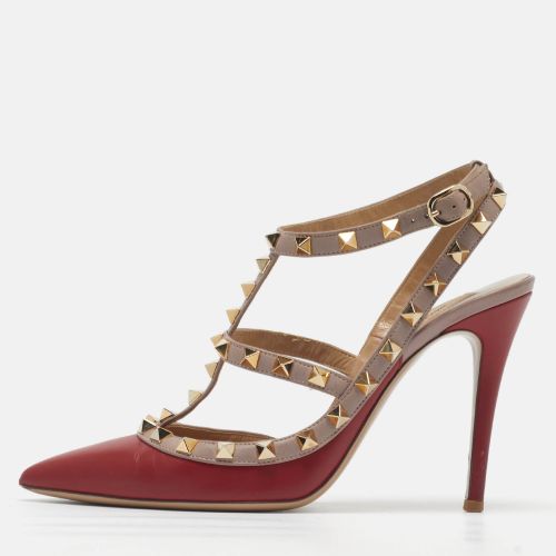 Rockstud Caged Size 38 /Pink Leather Ankle Strap Pumps - Valentino - Modalova