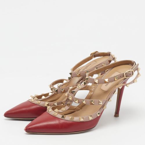 Rockstud Size 38.5 /Beige Leather Ankle Strap Pumps - Valentino - Modalova