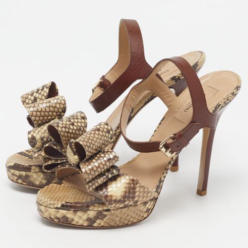 Couture Bow Size 39 Leather and Python Leather Platform Ankle Strap Sandals - Valentino - Modalova