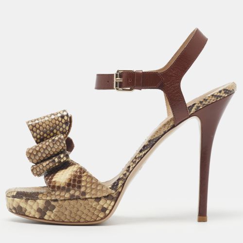 Couture Bow Size 39 Leather and Python Leather Platform Ankle Strap Sandals - Valentino - Modalova