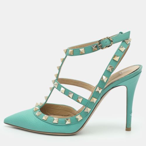 Rockstud Size 36 Turquoise Leather Cage Pumps - Valentino - Modalova