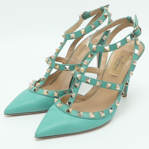 Rockstud Size 36 Turquoise Leather Cage Pumps - Valentino - Modalova