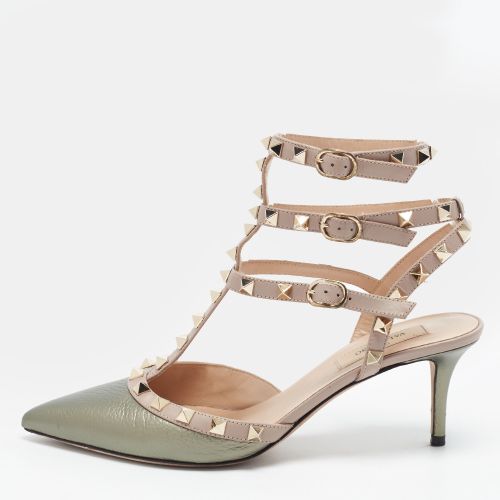 Rockstud Size 38 Two Tone Leather Ankle Strap Pumps - Valentino - Modalova