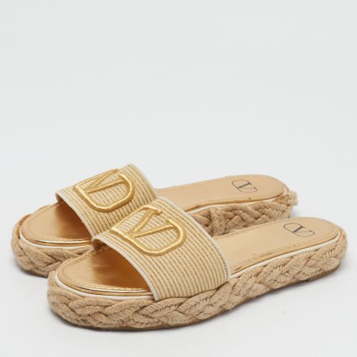 Rockstud Size 39 Canvas and Raffia Flat Sandals - Valentino - Modalova