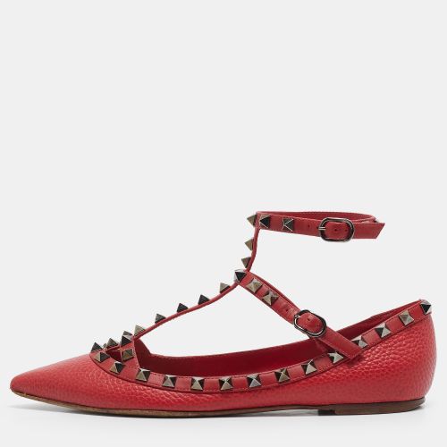 Accent Rockstud Size 37.5 Leather Ankle Strap Flats - Valentino - Modalova
