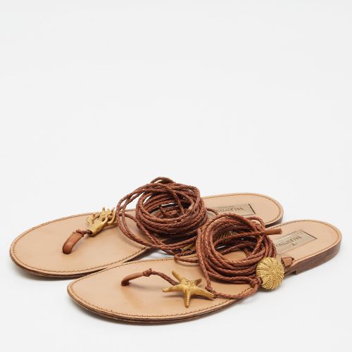 Rockstud Size 39 Woven Leather Ankle Wrap Sandals - Valentino - Modalova