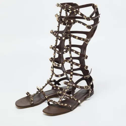 Rockstud Size 39 Leather Gladiator Flat Sandals - Valentino - Modalova