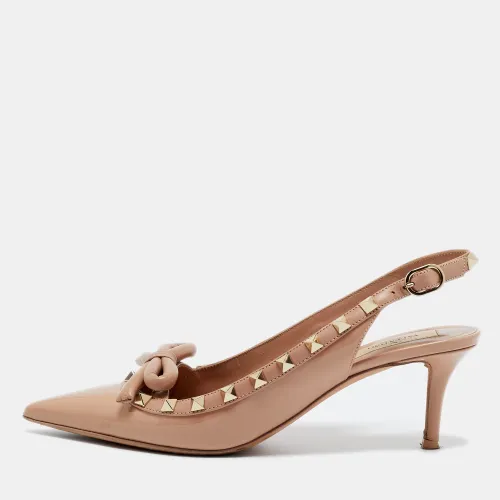 Rockstud Size 37 Leather and Patent Leather Slingback Pumps - Valentino - Modalova