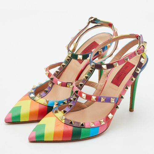 Rockstud Size 38 Rainbow Leather Ankle Strap Pumps - Valentino - Modalova