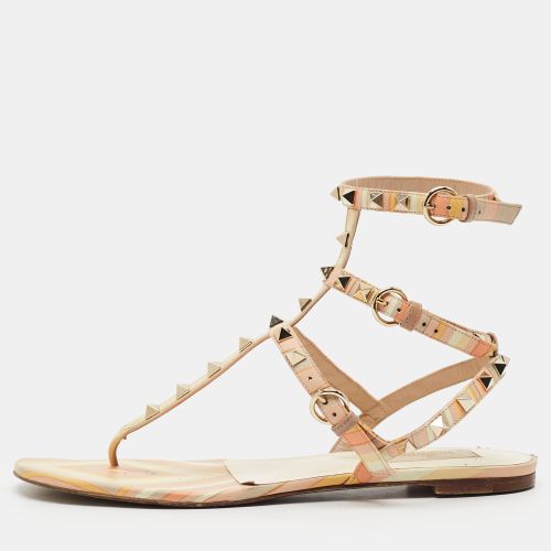 Rockstud Size 40 1975 Print Native Couture Leather Cage Flat Sandals - Valentino - Modalova