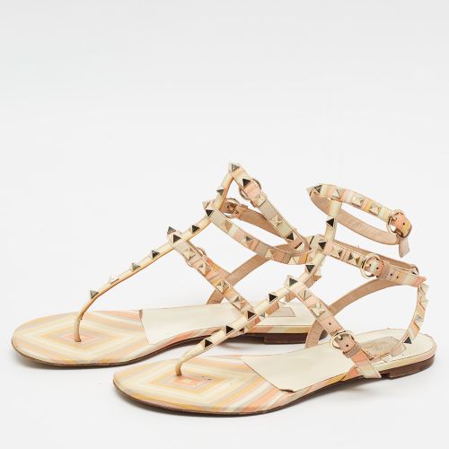 Rockstud Size 40 1975 Print Native Couture Leather Cage Flat Sandals - Valentino - Modalova