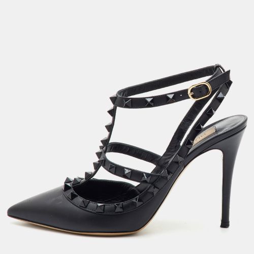 Rockstud Size 38 Leather Pointed Toe Ankle Strap Pumps - Valentino - Modalova