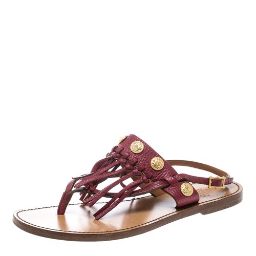 Valentino Maroon Leather Fringed Coin Detail Thong Sandals Size 37.5 - Valentino - Modalova