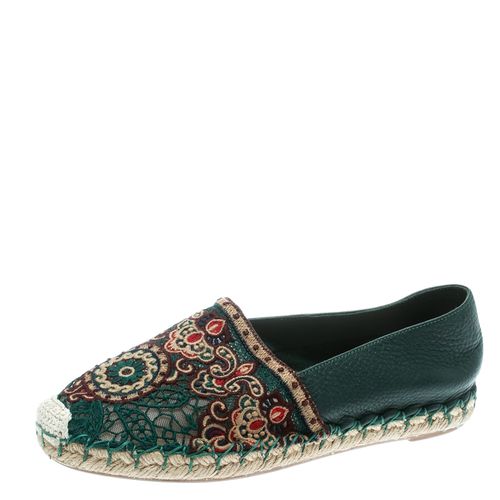 Valentino Green Embroidered Leather Espadrilles Size 35 - Valentino - Modalova