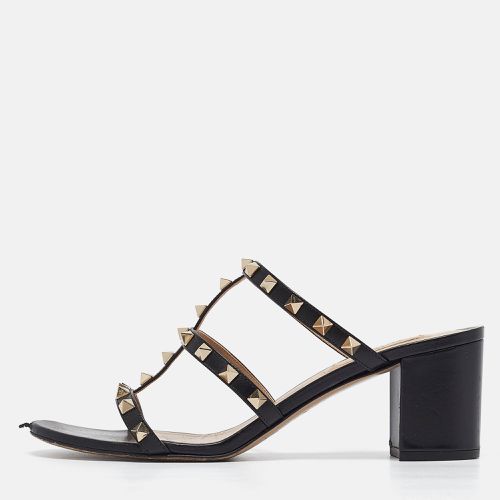 Valentino Black Leather Rockstud Slide Sandals Size 40 - Valentino - Modalova