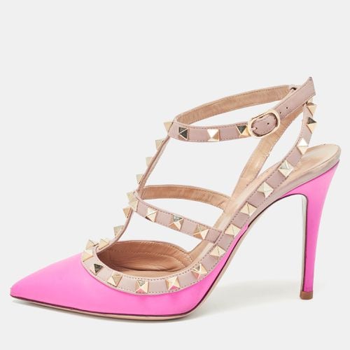 Valentino Pink/Beige Leather Rockstud Ankle Strap Sandals Size 36.5 - Valentino - Modalova