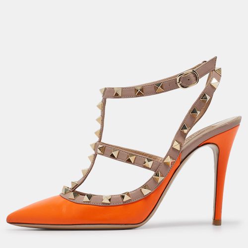 Valentino Neon Orange/Dusty Pink Leather Rockstud Ankle Strap Pumps Size 36.5 - Valentino - Modalova