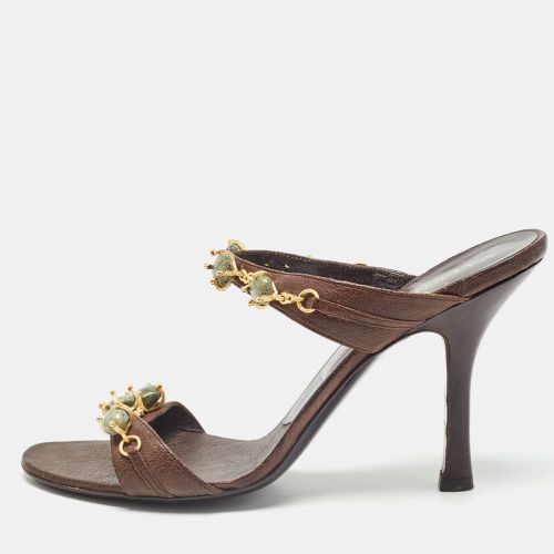 Valentino Brown Leather Embellished Slide Sandals Size 37 - Valentino - Modalova