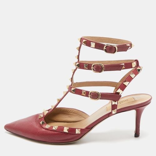 Valentino Dark Red Leather Rockstud Ankle Strap Pumps Size 41 - Valentino - Modalova