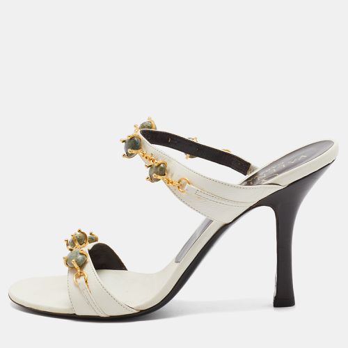 Valentino White Leather Crystal Embellished Slide Sandals Size 37 - Valentino - Modalova