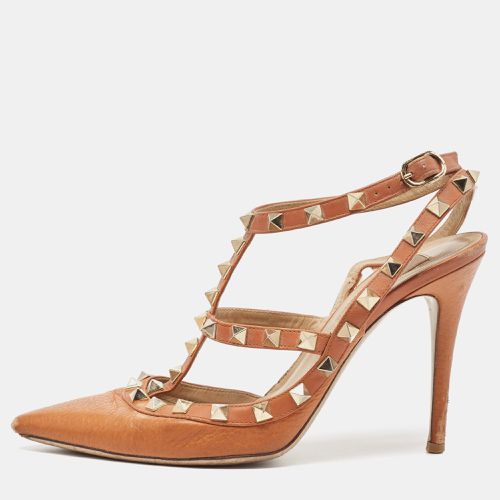 Valentino Brown Leather Rockstud Ankle Strap Pumps Size 37 - Valentino - Modalova