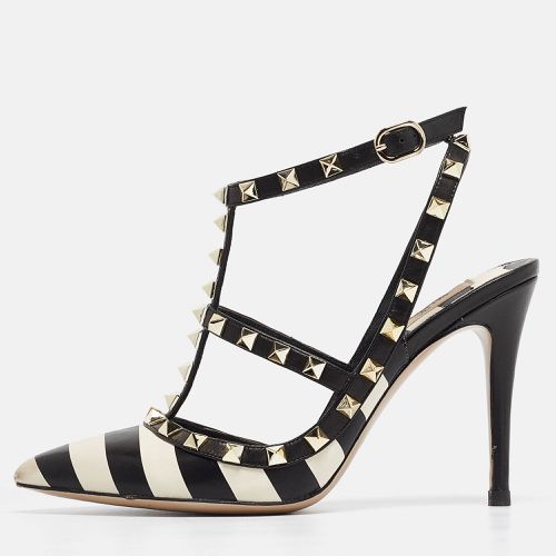 Valentino Black/White Striped Leather Rockstud Ankle Strap Pumps Size 38 - Valentino - Modalova