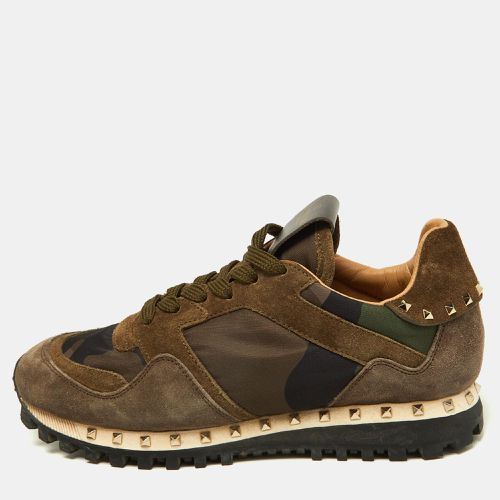 Valentino Green/Brown Suede and Camouflage Canvas Rockrunner Low Top Sneakers Size 35 - Valentino - Modalova