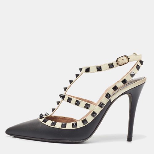 Valentino Black/Off White Leather Rockstud Ankle Strap Pumps Size 37.5 - Valentino - Modalova