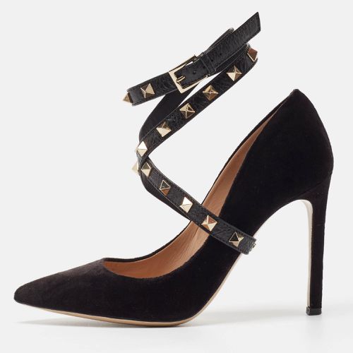 Valentino Black Velvet and Leather Rockstud Ankle Wrap Pumps Size 36 - Valentino - Modalova