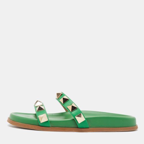 Valentino Green Leather Rockstud Flat Slides Size 38 - Valentino - Modalova