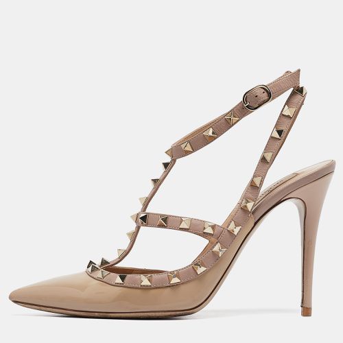 Valentino Beige/Dusty Pink Patent and Leather Rockstud Ankle Strap Pumps Size 40 - Valentino - Modalova