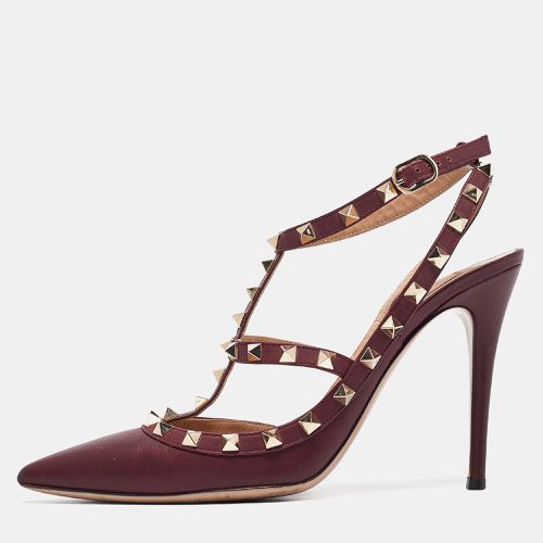 Valentino Burgundy Leather Rockstud Ankle Strap Pumps Size 40 - Valentino - Modalova