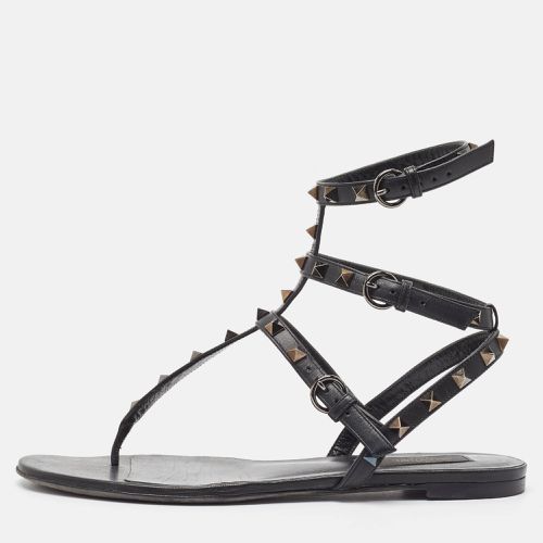 Valentino Black Leather Rockstud Ankle Strap Flats Size 40 - Valentino - Modalova