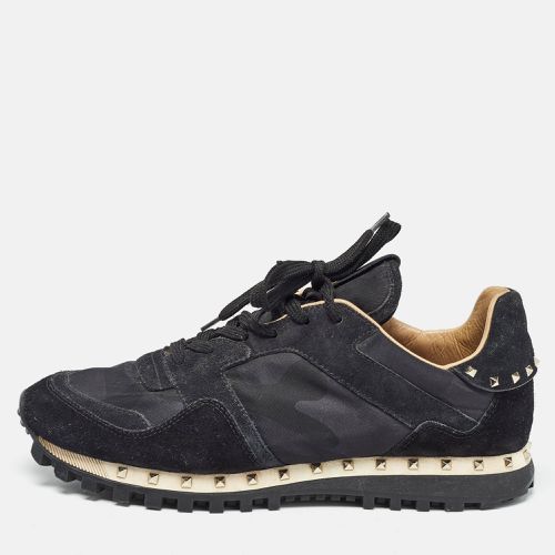 Valentino Black Suede and Camouflage Fabric Rockstud Low Top Sneakers Size 40 - Valentino - Modalova