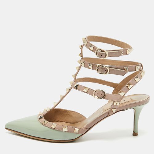 Valentino Beige/Grey Patent Leather Rockstud Strappy Pointed Toe Pumps Size 38 - Valentino - Modalova