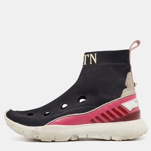 Valentino Black/Pink Fabric and Leather VLTN High Top Sneakers Size 35 - Valentino - Modalova