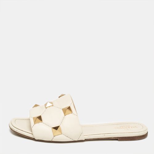 Valentino Cream Leather Roman Stud Flat Sandals Size 40 - Valentino - Modalova